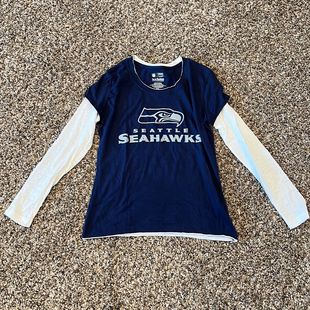 Seattle Seahawks double layer long sleeve tee. Has burnout sleeves.  Worn once.